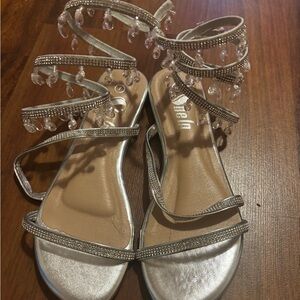 Silver & rhinestone up the leg wrap around sandals